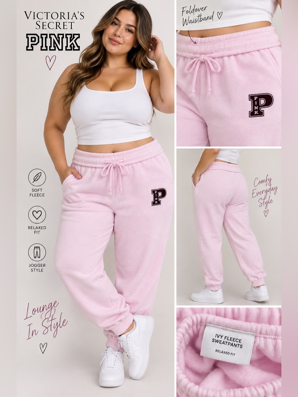 PINK Victoria's Secret Pastel Pink Girls' Drawstring Joggers Sz XXL NWT